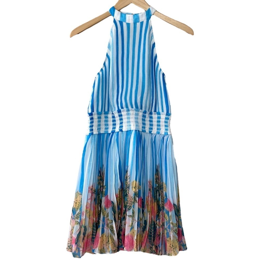 NWT Rococo Sand striped floral pleated dress